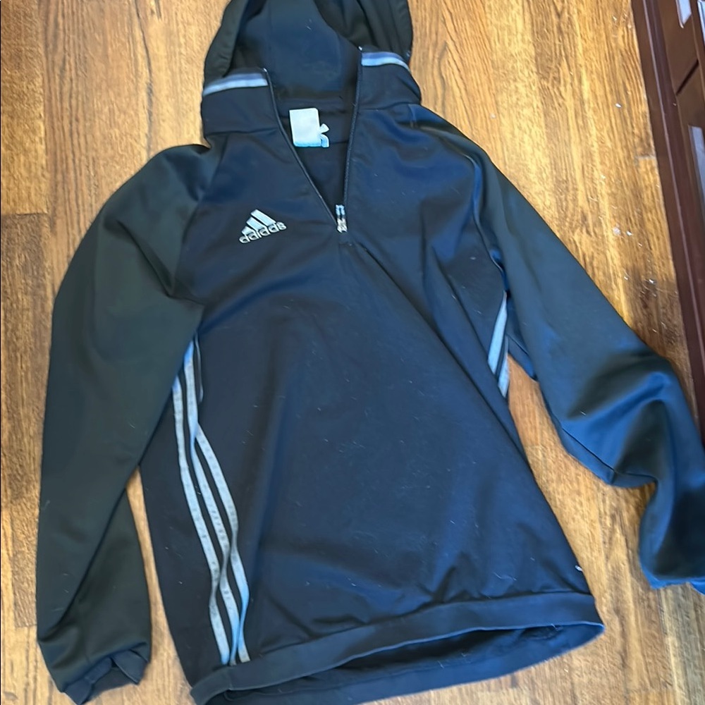 Adidas Black Hoodie with Gray Stripes